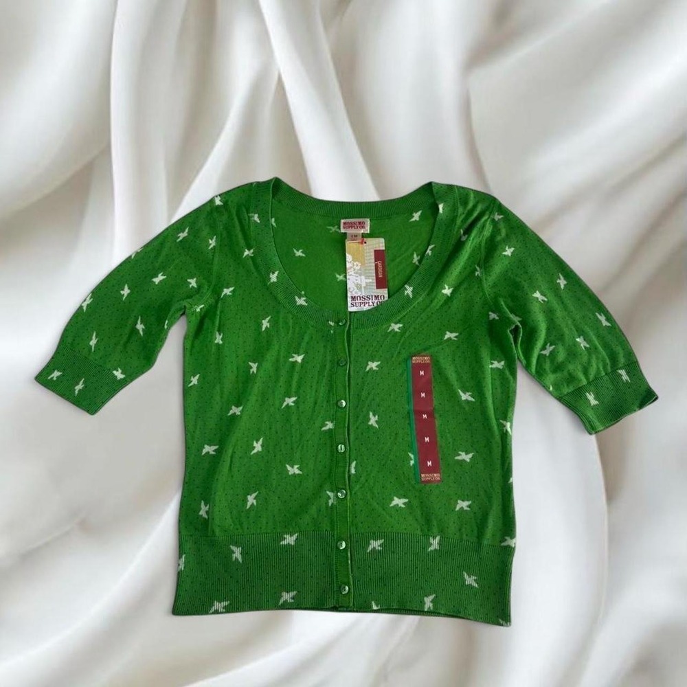 NWT Mossimo 2007 green polkadot graphic cardigan y2k vintage
